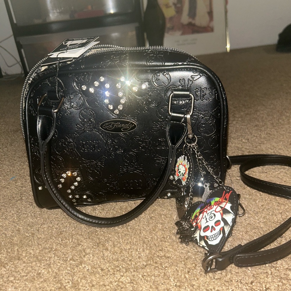 Ed Hardy Black Mini Bag with Skull Charm